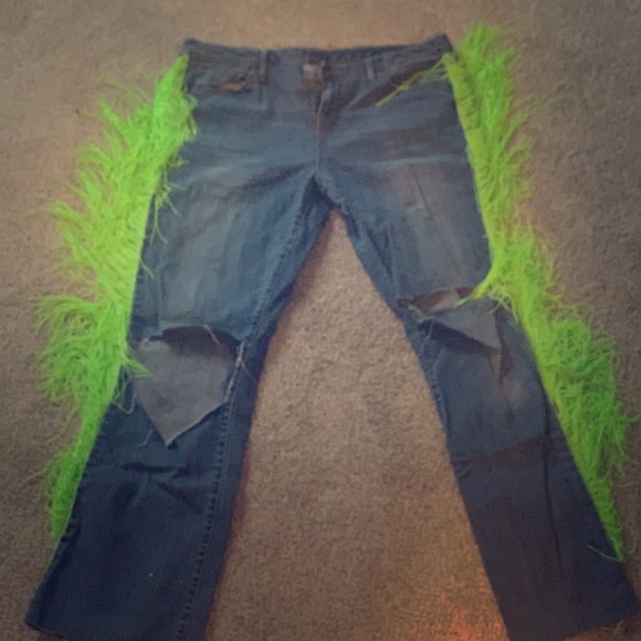 Custom Neon Fringe Jeans - Picture 1 of 2